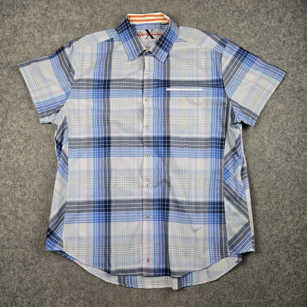 Robert Graham X Button Up Shirt Mens 2XL Blue Plaid Short Sleeve Flip Cuff